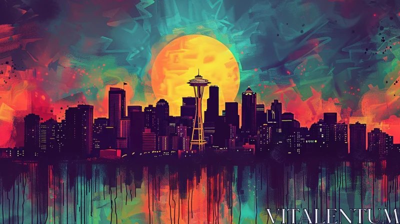 Colorful Urban Silhouette Against a Sunset Backdrop