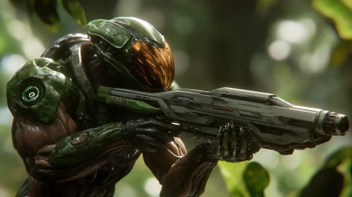 Advanced Cyborg Soldier in a Forest