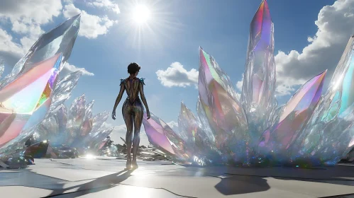 Otherworldly Crystalline Realm Under a Bright Sun