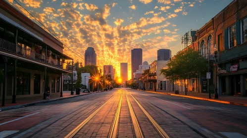 Urban Landscape with Sunset Glow