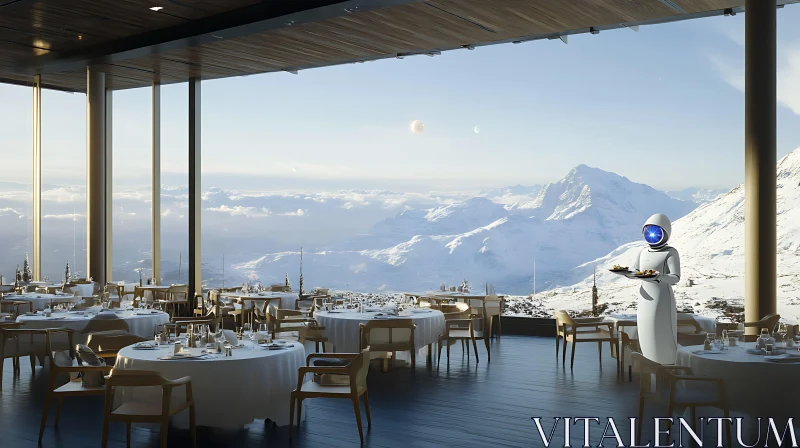 Modern Dining With Snowy Mountain Landscape