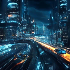 Neon-Lit Futuristic Metropolis at Night
