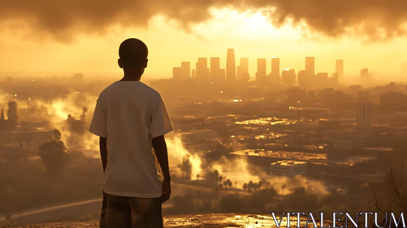 Reflective Moment at Sunset Overlooking City