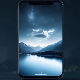 Mountain Lake at Night Displayed on Mobile Screen