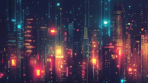 Neon Lit Urban Skyline at Night