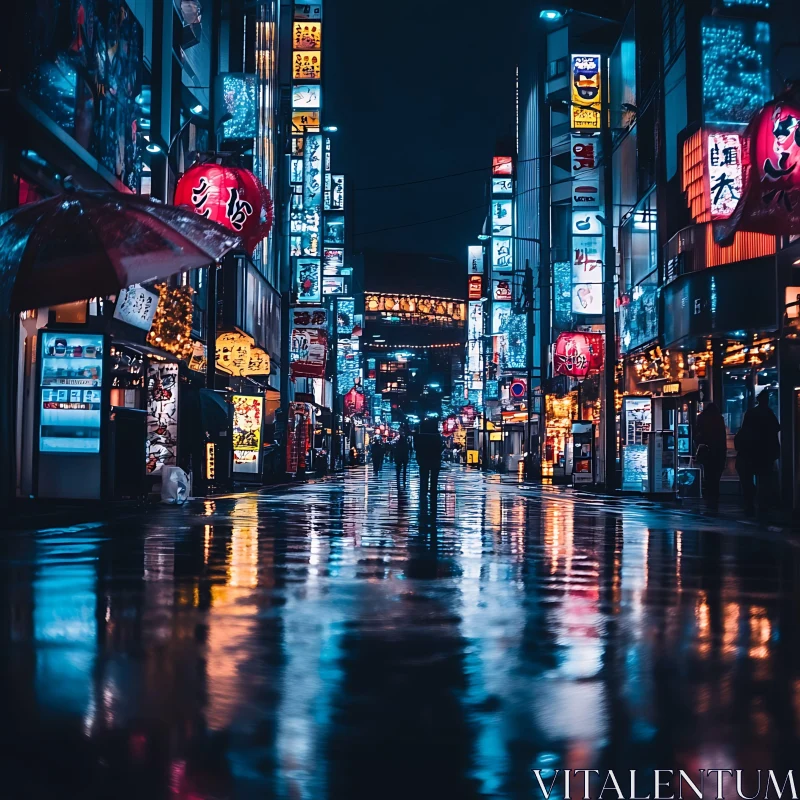 Urban Nightlife with Neon Sign Reflections