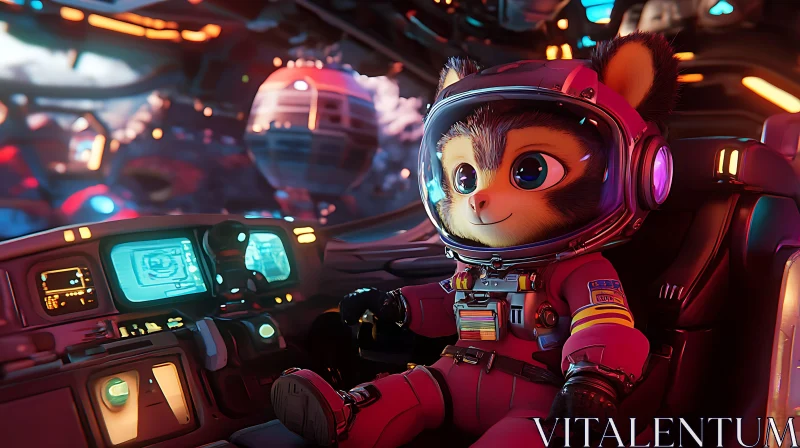 Cute Animated Astronaut in Futuristic Space Scene AI Image