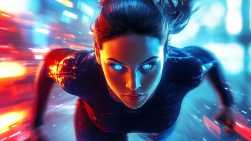 Futuristic Cyborg Woman in Motion