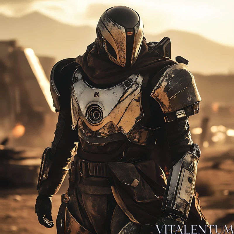 Solitary Futuristic Warrior in a Desert Setting