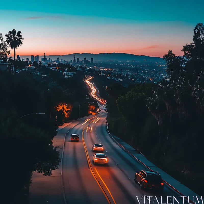 AI ART Sunset Cityscape with Cars on the Road