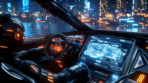 High-Tech Vehicle Navigation in Futuristic City