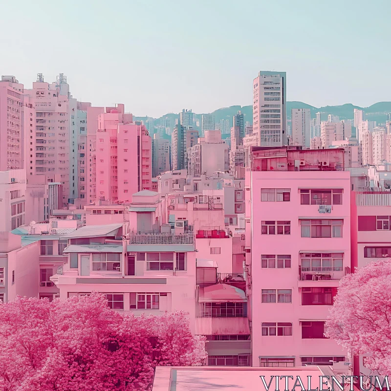 AI ART Pink-Tinted Urban Skyline