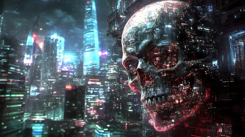 Fusion of Skull and Neon City