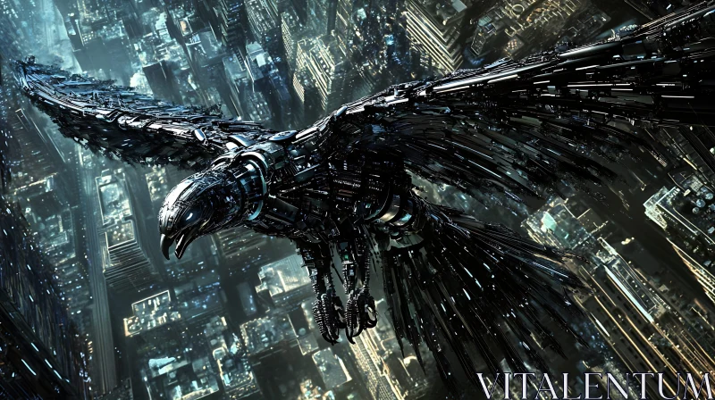 AI ART Technological Bird Flying in Cyberpunk World