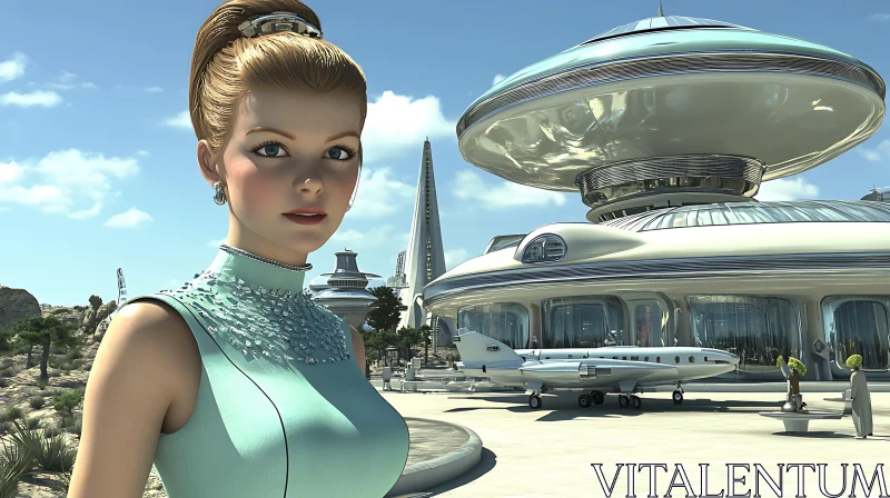 Space-Age Elegance: Fashion and Futuristic Architecture AI Image