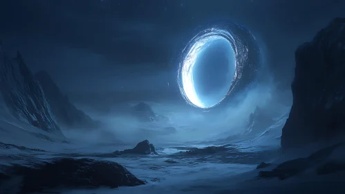 Mystical Blue Landscape with Circular Portal