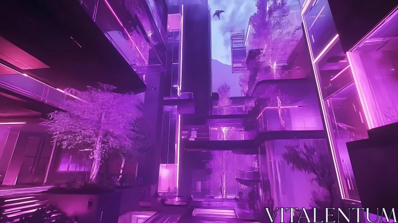 AI ART Modern Architecture Illuminated by Purple Neon Lights