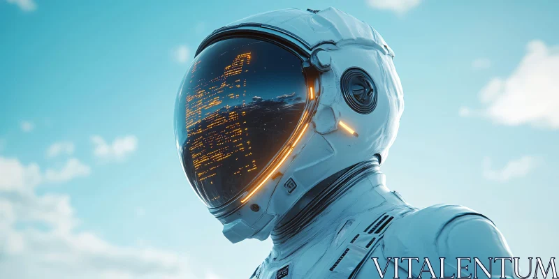 Astronaut with Reflective Helmet in Clear Skies AI Image