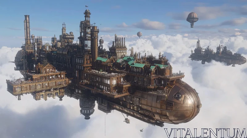 AI ART Aerial Steampunk Metropolis in the Sky