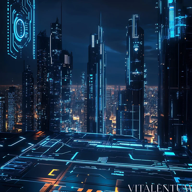 High-Tech Metropolis Illuminated by Neon AI Image