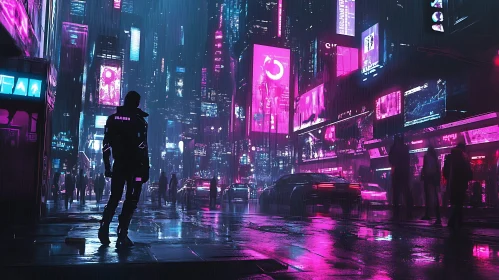 Neon-Lit Cyberpunk Night in a Futuristic City