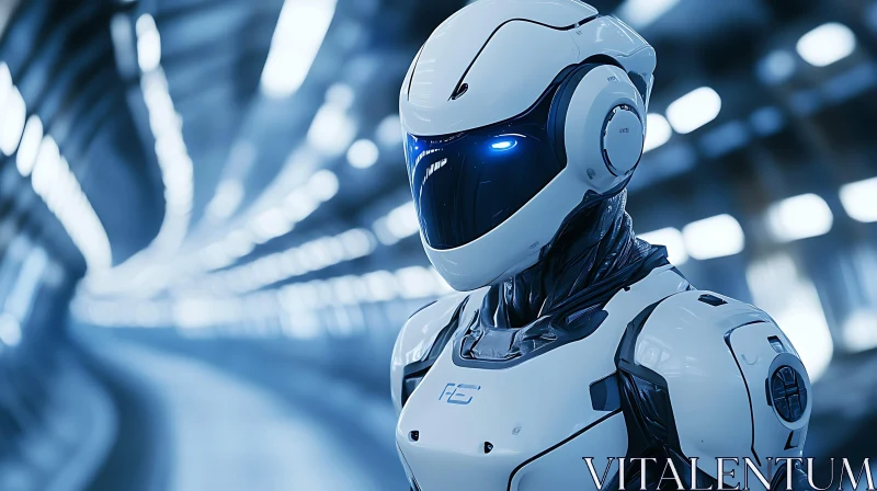 Innovative White Cyborg with Blue Eyes AI Image