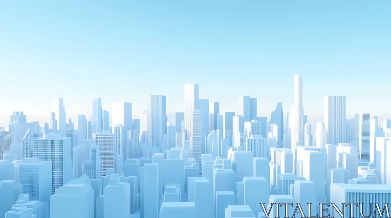 AI ART Modern Urban Skyline in Soft Blue