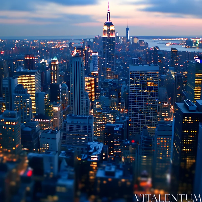 Dusk Skyline Illuminated with Urban Lights AI Image