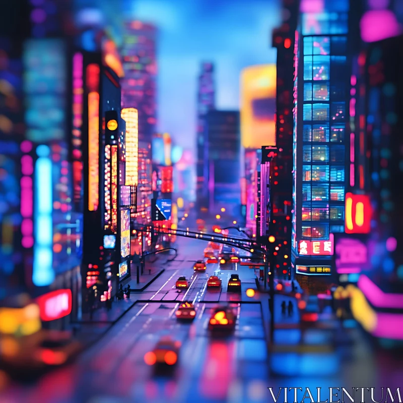 AI ART Illuminated Urban Street with Skyscrapers