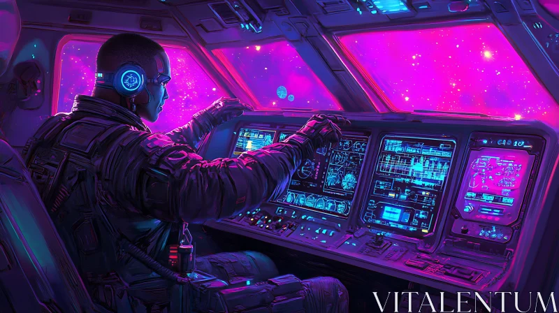 Pilot in a High-Tech Spaceship Cockpit AI Image