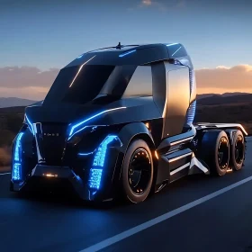 Sleek Futuristic Truck on Highway at Night