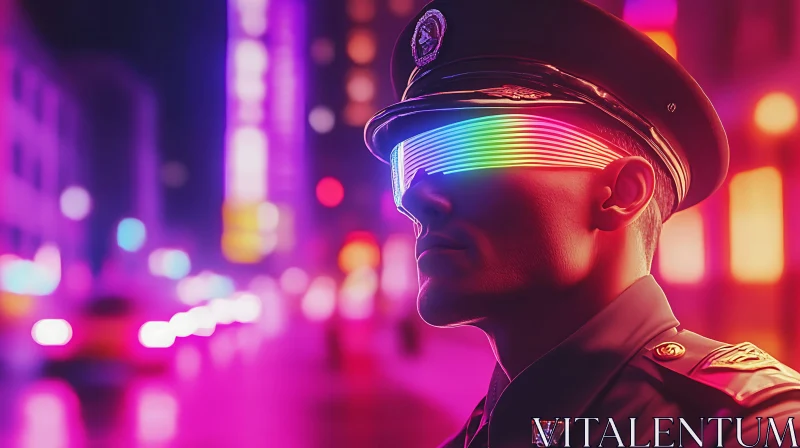 Cyberpunk Police Officer at Night AI Image