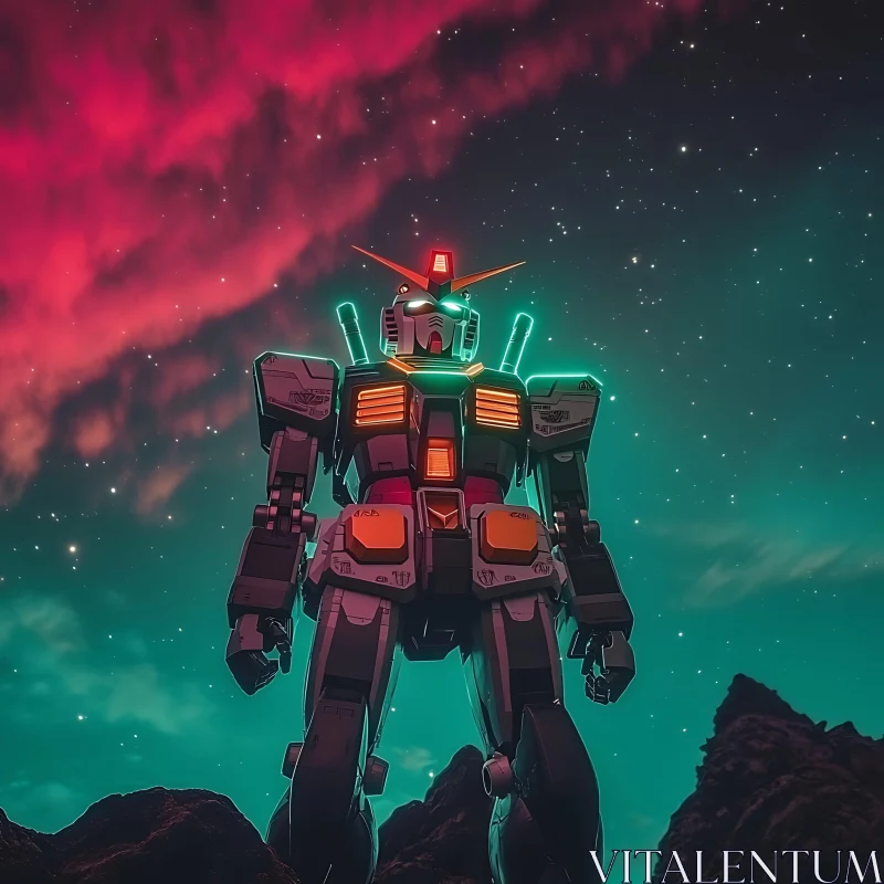 Stellar Robot with Neon Lights AI Image