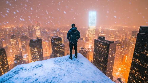 Urban Solitude in Snowy Night