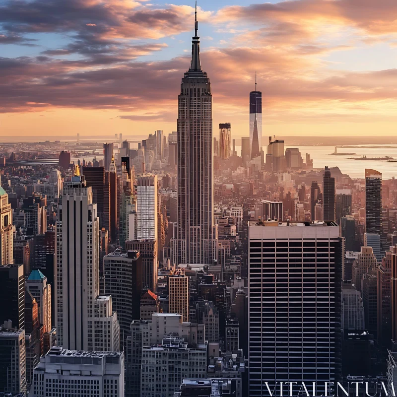 Sunset Over New York City Skyline AI Image