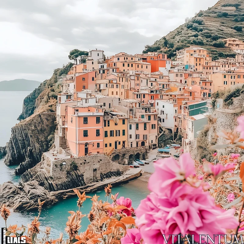 Charming Mediterranean Town on Cliffside AI Image