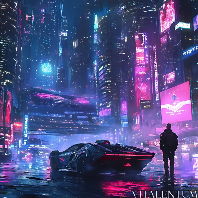 AI ART Neon-Lit Futuristic City with Sleek Car