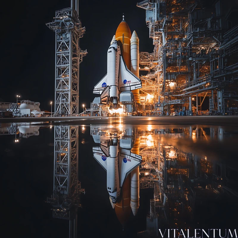 AI ART Space Shuttle Night Reflection