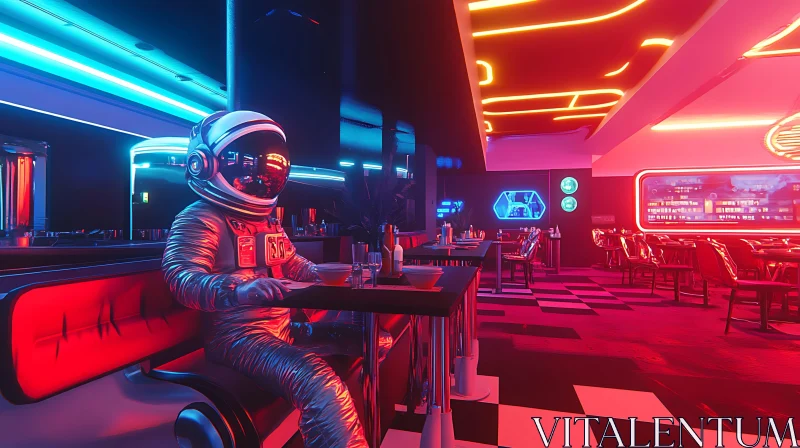 Astronaut in a Neon Retro Sci-Fi Diner AI Image