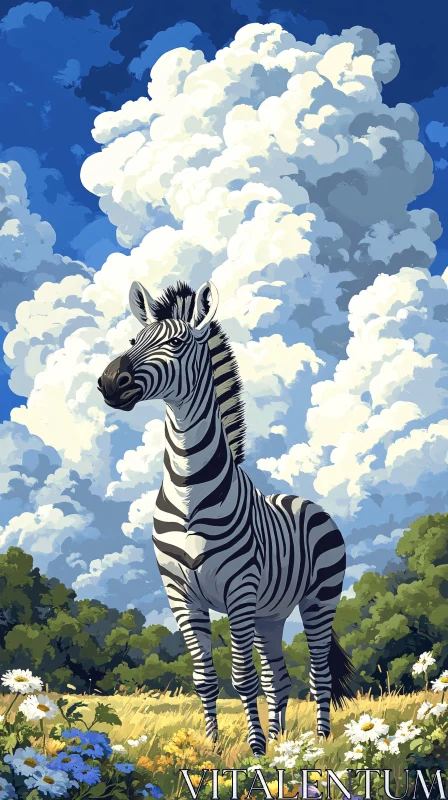 AI ART Zebra in Lush Field