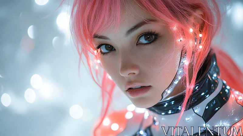 AI ART Futuristic Cyborg Woman with Illuminated Details