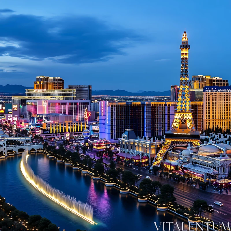 Illuminated Las Vegas Skyline at Night AI Image