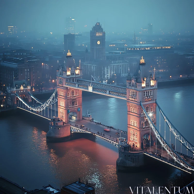 Night View of a Famous Illuminated City Bridge AI Image