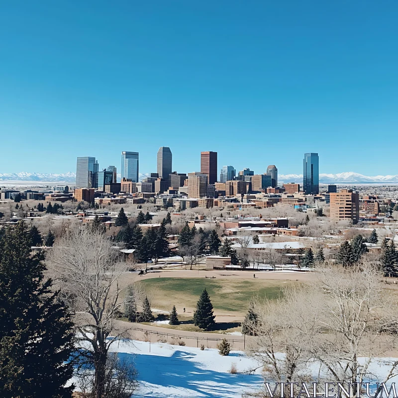 AI ART Winter Urban Panorama with Skyscrapers