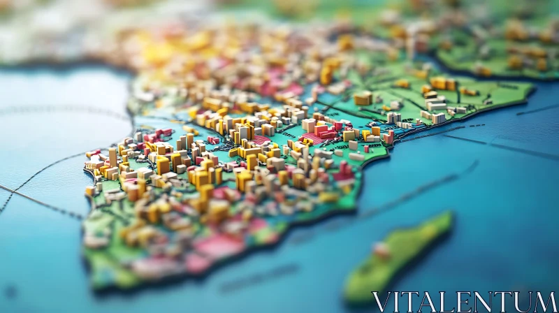 AI ART Detailed 3D Miniature City Model with Coastline