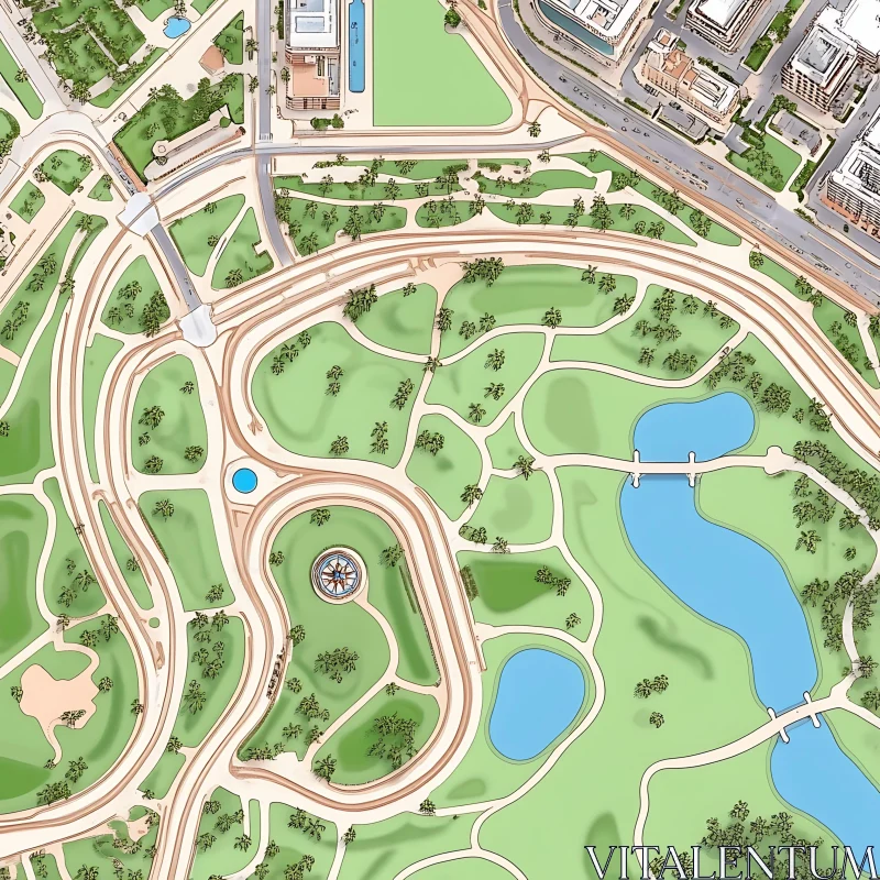 Urban Park Aerial Map with Detailed Pathways and Buildings AI Image