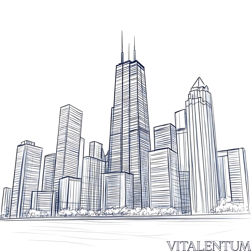 AI ART Modern Architectural Blueprint of Tall Buildings