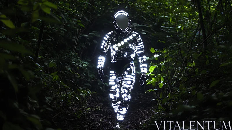 Illuminated Figure in a Mysterious Forest AI Image