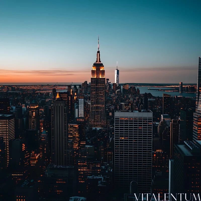 Evening Cityscape with Iconic Skyscrapers AI Image