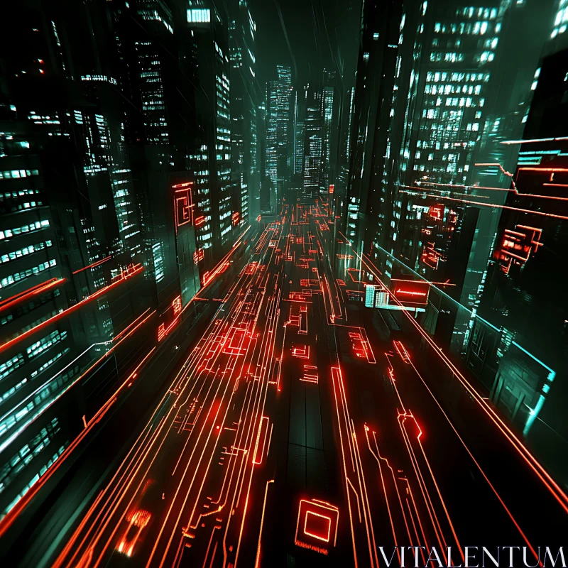 AI ART Cyberpunk Neon City with Digital Pathways